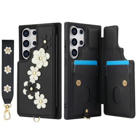 Чохол Crossbody Flower Pattern Leather  для Samsung Galaxy S25 Ultra 5G - чорний