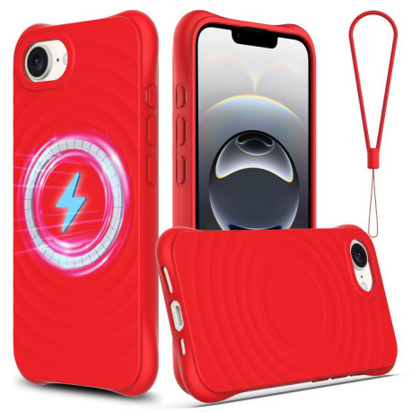 Чохол протиударний Wave Texture MagSafe Magnetic Liquid Silicone для iPhone 16e - червоний