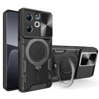 Чехол со шторкой камеры CD фактурой и подставкой на Infinix Smart 8 Plus - черный