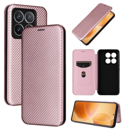 Чехол-книжка Carbon Fiber Texture на Xiaomi 14T Pro - розовый