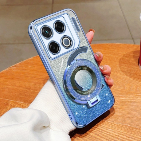 Противоударный чехол Plated Gradient Glitter Round Holder для Infinix GT 20 Pro - голубой