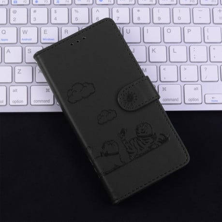 Чехол-книжка с тиснением &quot;Cute Cats&quot; и защитой от сканирования RFID на Samsung Galaxy A07 4G / A06 4G / 5G - черный