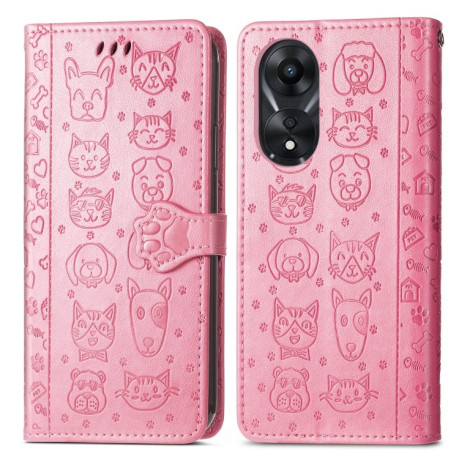 Чехол-книжка Cat and Dog для Oppo A58 5G - розовый