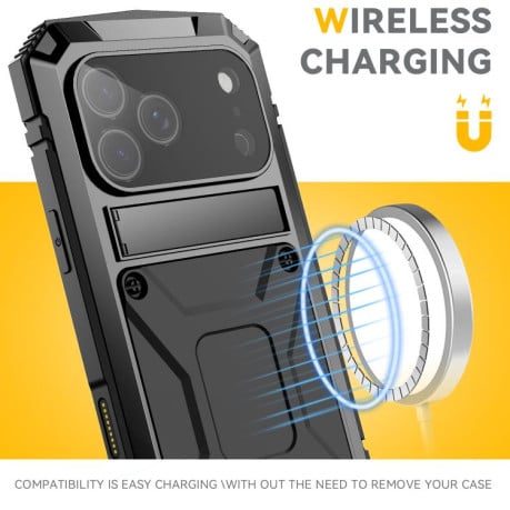 Протиударний чохол R-JUST Metal + Silicone + Tempered Glass Life Waterproof на iPhone 17 Pro - чорний