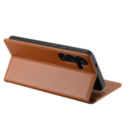 Чохол-книжка N.BEKUS P3 RFID Stitching з кишенькою на карт на Samsung Galaxy S25 FE 5G - коричневий