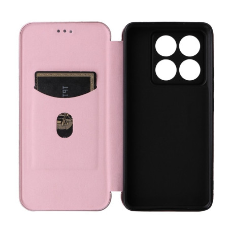 Чехол-книжка Carbon Fiber Texture на Xiaomi 14T Pro - розовый
