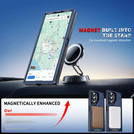 Ударозахисний чохол Transparent MagSafe Magnetic Rotating Ring Holder для Samsung Galaxy Fold 7 5G - синій