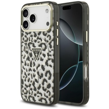 Оригінальний чохол Guess IML Leopard Glitter Triangle Logo MagSafe для iPhone 17 Pro Max / 18 Pro Max — чорний
