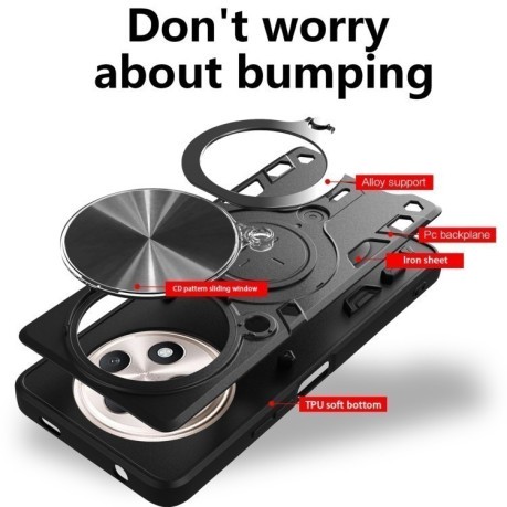 Противоударный чехол CD Texture Sliding Camshield Magnetic Holder на OPPO Reno12 F/12 FS 5G Global - серебристый