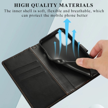 Чехол-книжка противоударная PU Genuine Leather Texture Embossed Line для Samsung Galaxy A35 - черный