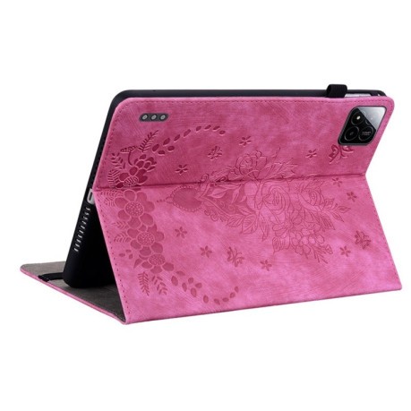 Чехол-книжка Butterfly Rose Embossed для Xiaomi Pad 7 / Pad 7 Pro - пурпурно-красный