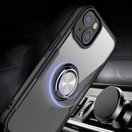Противоударный чехол Acrylic Ring Holder на iPhone 14/13 - черно-серебристый