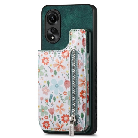 Протиударний чохол Retro Painted Zipper Wallet для OPPO A58 4G - зелений