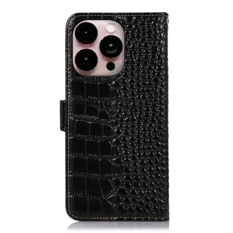 Кожаный чехол-книжка Crocodile Top Layer на  iPhone 14 Pro Max - черный