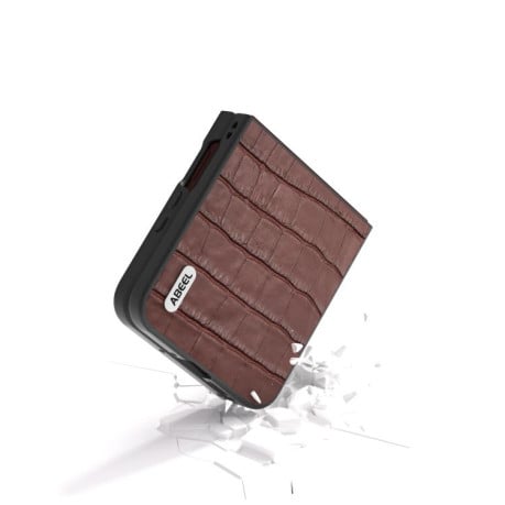 Противоударный чехол ABEEL Crocodile Texture Genuine Leather для Motorola Razr 60 Ultra - коричневий