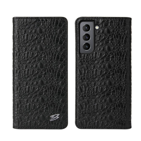 Кожаный чехол-книжка Fierre Shann Crocodile Texture для Samsung Galaxy S21 - черный