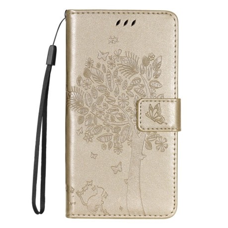 Чехол-книжка Happy Cat Pattern для Xiaomi Redmi Note 14 5G/Poco M7 Pro 5G - золотой