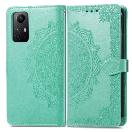 Чохол-книжка Lucky Clover Halfway Mandala Embossing Pattern на Xiaomi Redmi Note 12S - зелений