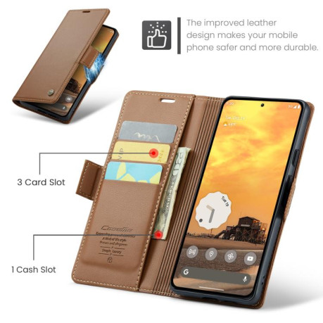 Чохол-книжка CaseMe 023 Butterfly Buckle Litchi Texture RFID Anti-theft Leather для Google Pixel 9a - коричневий