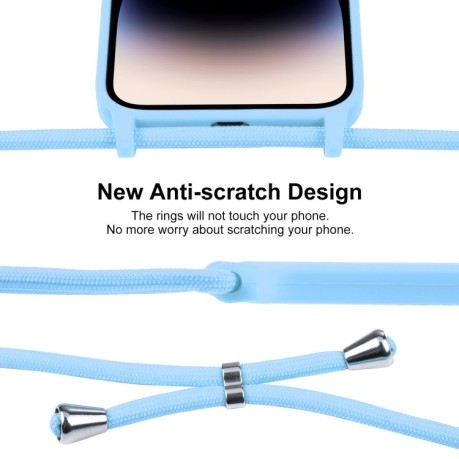 Чехол Crossbody Lanyard Liquid Silicone Caseна iPhone 15 Pro - синий