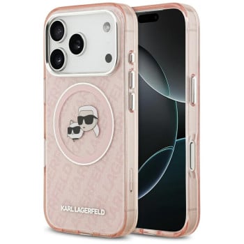 Оригинальный чехол Karl Lagerfeld IML Glitter Karl&amp;Choupette Heads Logo с MagSafe на iPhone 17 Pro Max - Pink