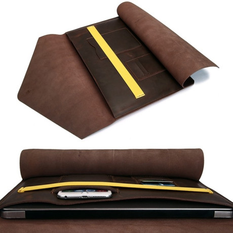 Универсальная сумка-конверт из натуральной кожи  EsCase Classical series для ноутбуков 13.3 дюйма и менее - желтый