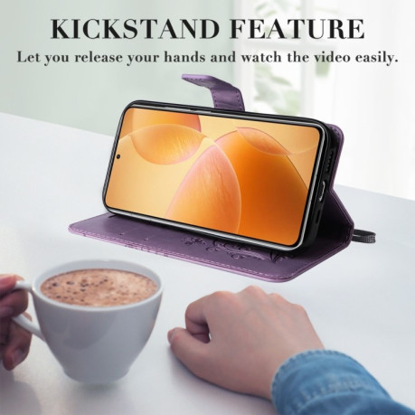 Чехол-книжка Embossed Butterfly для Xiaomi 14T Pro - фиолетовый