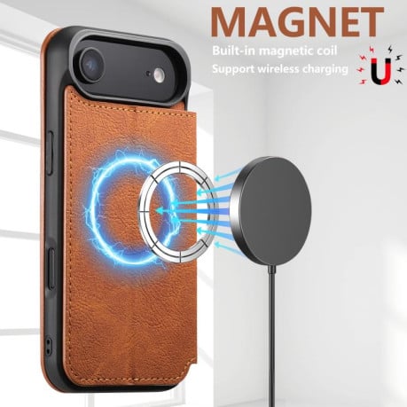 Чехол-книжка Suteni J06 с фактурой Retro Matte Litchi с MagSafe на iPhone Air - хаки
