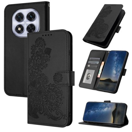 Чехол-книжка Embossed Flower Zipper Leather на Redmi Note 14 Pro 5G/Poco X7 - черный