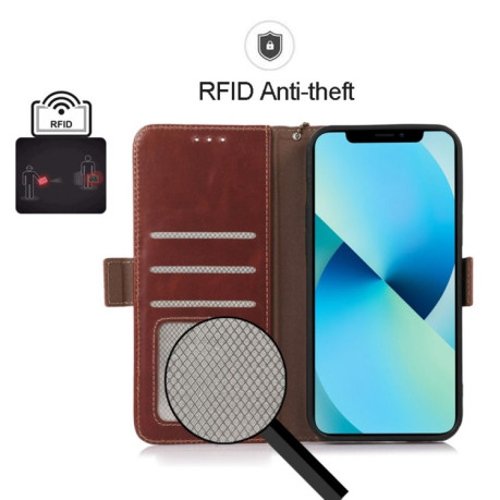 Шкіряний чохол-книжка Crazy Horse Top Layer для iPhone 15 Plus - коричневий