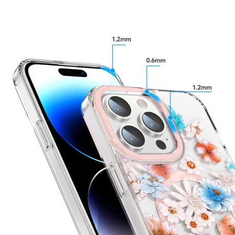 Чохол протиударний with Magsafe Magnetic Shockproof для iPhone 15 - біло-блакитна квітка