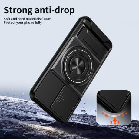 Противоударный чехол Lens Sliding Window Multifunctional Magnetic Shockproof со шторкой камеры на OPPO Reno15 Pro 5G Global — королевский синий