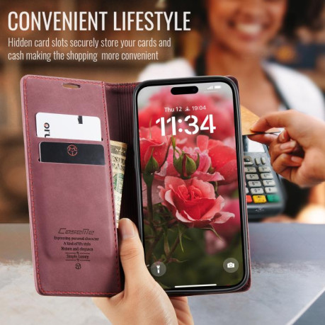 Чохол-книжка CaseMe-013 багатофункціональний з кишенькою на карт для iPhone 17 — червоний