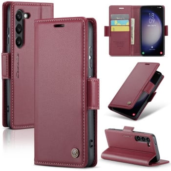 Чохол-книжка CaseMe 023 Butterfly Buckle Litchi RFID Anti-theft Leather для Samsung Galaxy S24 - винно-червоний