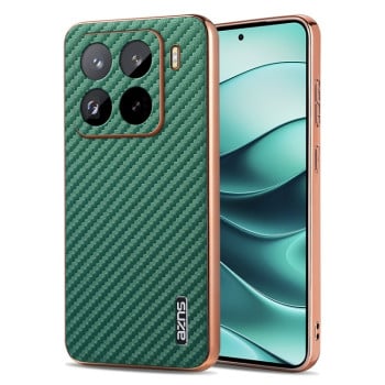 Ударозахисний чохол AZNS Electroplated Edge Carbon Fiber Texture на Xiaomi 15 Pro - зелений