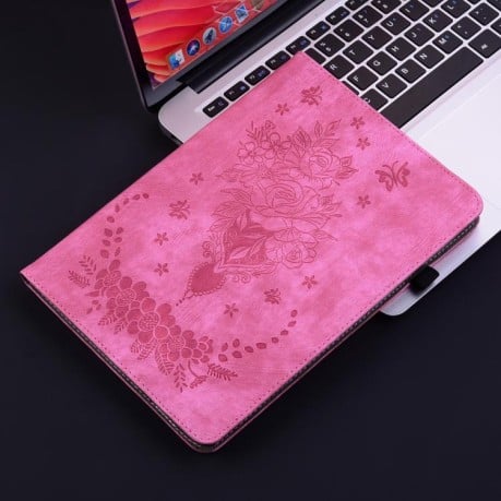 Чехол-книжка Butterfly Rose Embossed для Xiaomi Redmi Pad 2 / Xiaomi Redmi Pad SE 11 2025 - пурпурно-красный