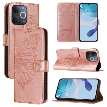 Чехол-книжка с тиснением “бабочки” и магнитным хлястиком для Realme Note 70 4G / 70T 4G — розовое золото