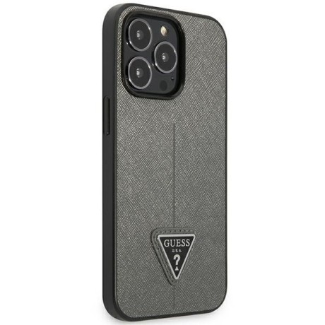 Оригінальний чохол Guess SaffianoTriangle Logo для iPhone 14 Pro Max - silver