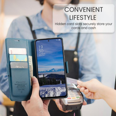 Чехол-книжка CaseMe 023 Butterfly Buckle Litchi Texture RFID Anti-theft Leather для OPPO Reno13 - синий