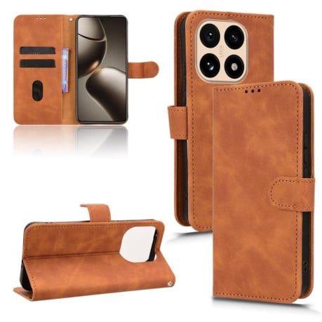 Чехол-книжка в стиле Retro мягкое покрытие Skin Feel деловой дизайн на Xiaomi 15T 5G - коричневый