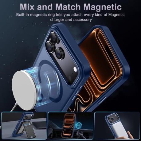 Чехол Xdcase с металлической рамкой камеры и функцией MagSafe для iPhone 17 Pro Max — тёмно-синий