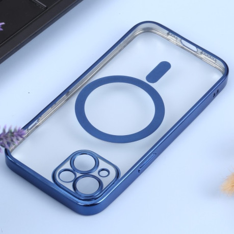Противоударный чехол MagSafe Electroplating Straight для iPhone 14 Plus - темно-синий