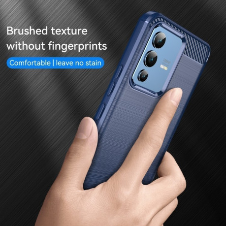 Противоударный чехол Brushed Texture Carbon Fiber на Vivo V23 5G - синий