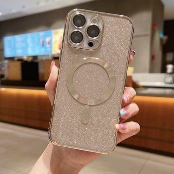Противоударный чехол Glitter Electroplating MagSafe TPU для iPhone 16 Pro - золотой