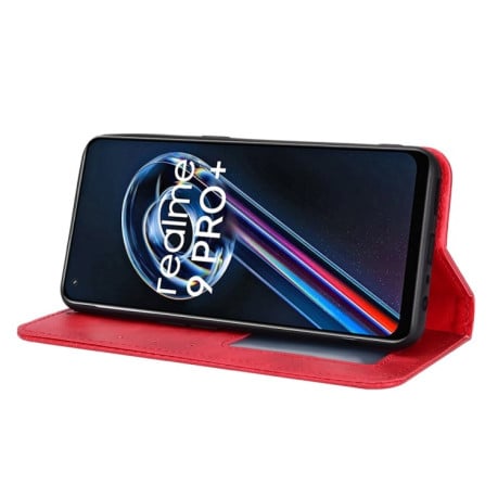 Чехол-книжка Magnetic Buckle Retro Crazy Horse Texture на Realme 9 Pro Plus/ Realme 9 4G - красный