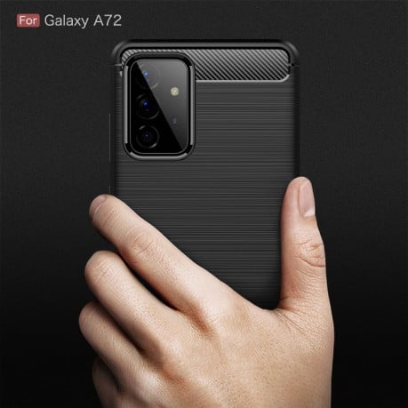 Чехол Brushed Texture Carbon Fiber на Samsung Galaxy A72 - черный