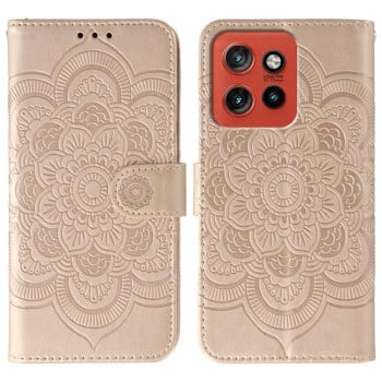 Чехол-книжка Sun Mandala Embossing Pattern на Motorola Edge 60 Neo 5G — розовое золото