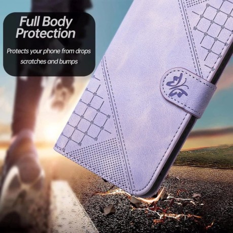 Чехол-книжка Grid Butterfly Embossed Pattern Flip Leather для Xiaomi Redmi Note 14 Pro 5G/Poco X7 - фиолетовый