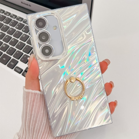 Противоударный чехол Plating Glitter Texture Ring Holder для Samsung Galaxy A36 5G - White Water Ripples