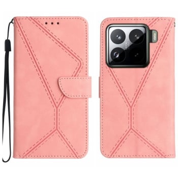 Чехол-книжка Stitching Embossed Leather для Xiaomi 15 - розовый